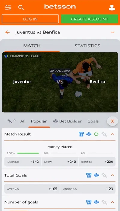 Odds at Betsson