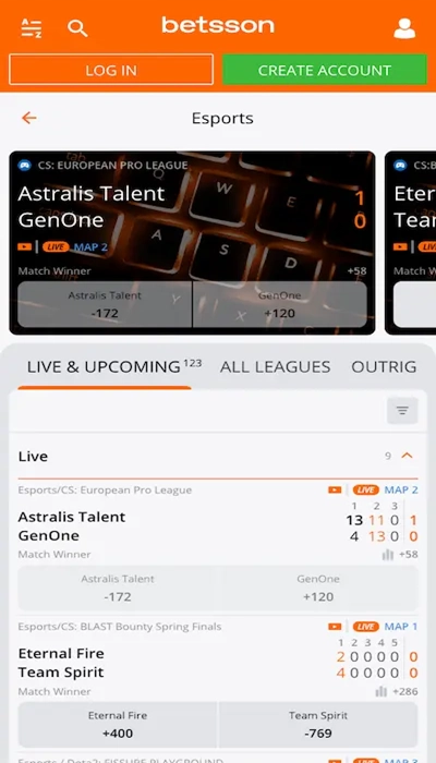 eSport betting at Betsson