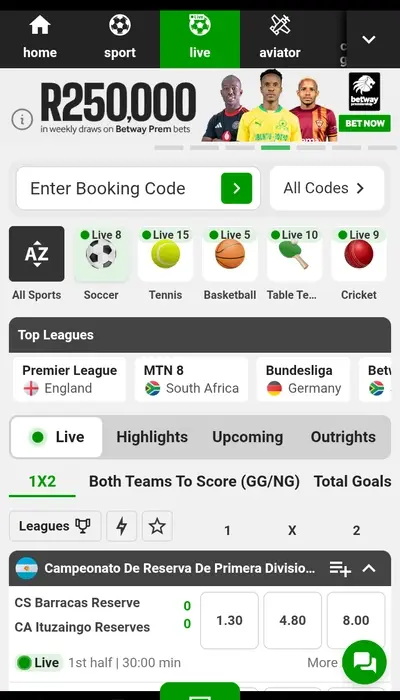betway live betting