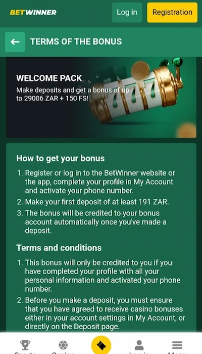 Betwinner Casino bonus