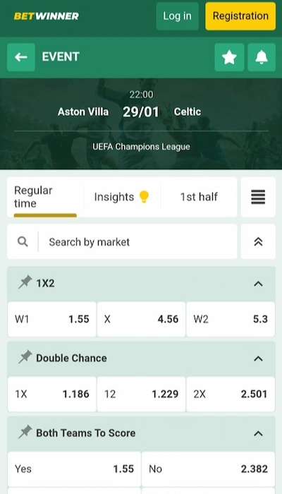 Odds at Betwinner