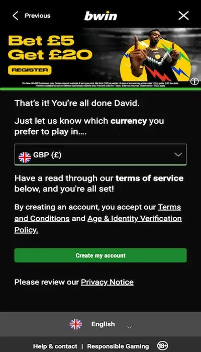Bwin - Registration last