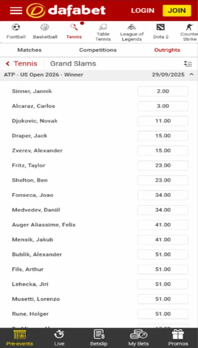 dafabet Outright betting