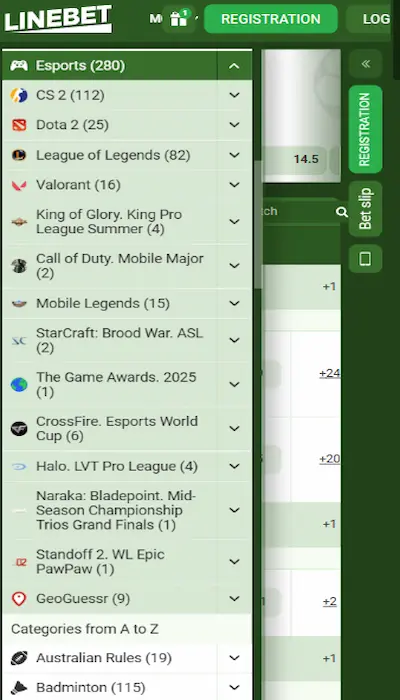 eSport betting at Linebet