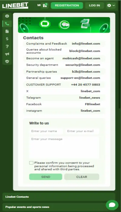 customer service Linebet