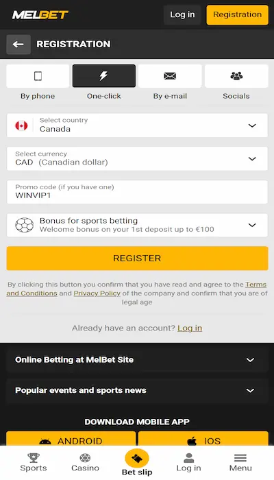 melbet sign up