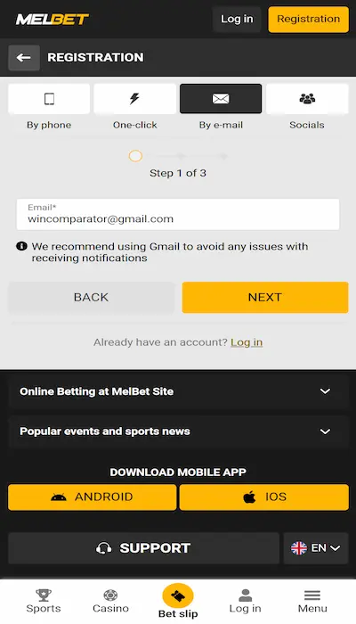 melbet sign up
