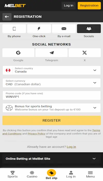 melbet sign up