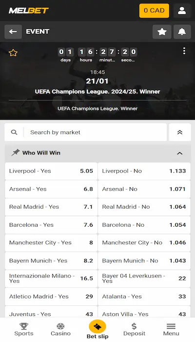 melbet football outright odds