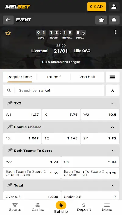 melbet odds