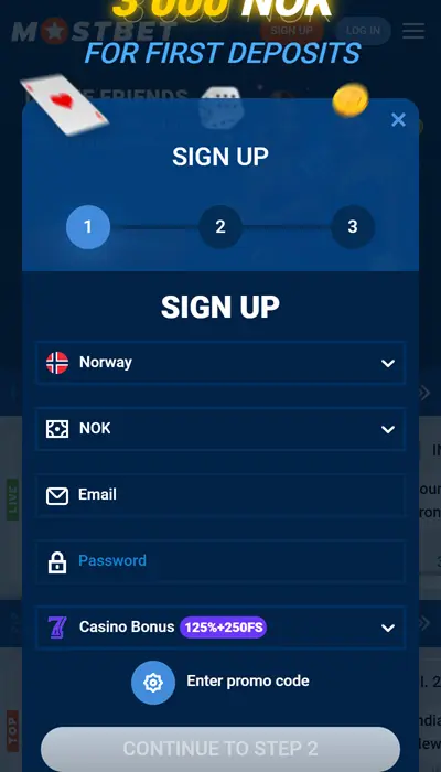 Mostbet regisztrációs űrlap képernyőkép