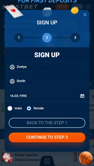 Schermata del modulo di registrazione di Mostbet