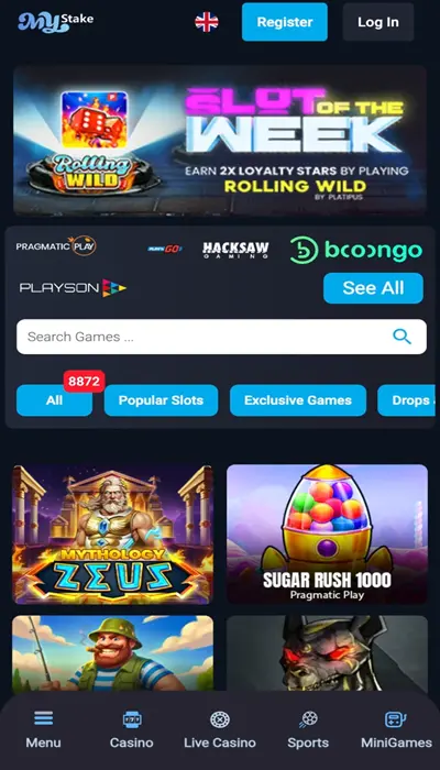 Mystake Casino Homepage Interface