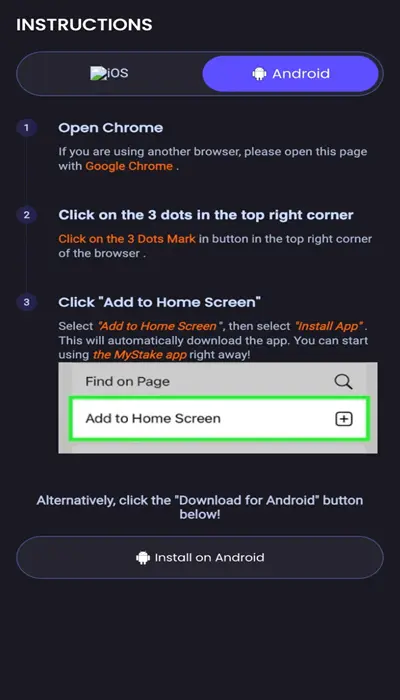 Screenshot of Mystake app installation on Android
