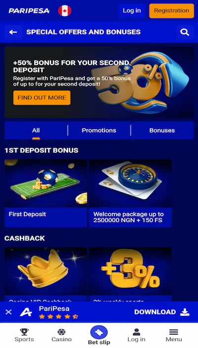 paripesa sign up bonus