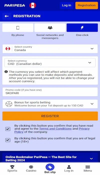 Paripesa sign up