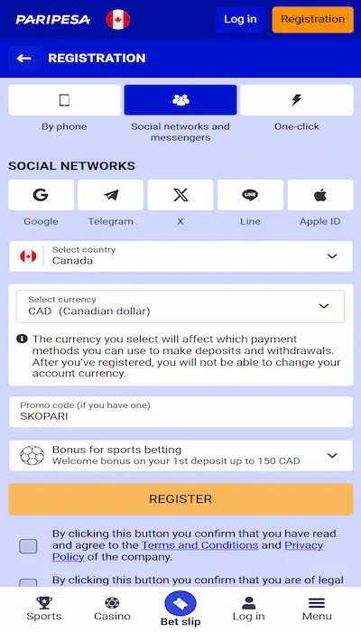 Paripesa sign up