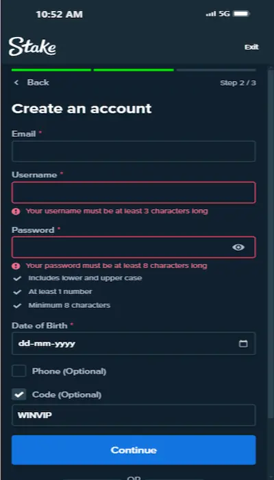 Stake - Sign up 3