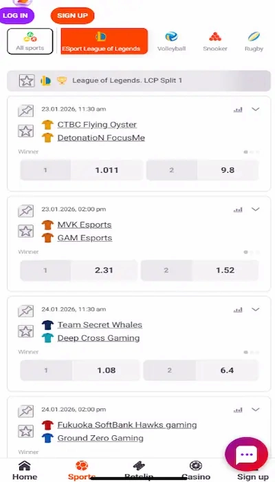 Tonybet E-Sport Wettinterface
