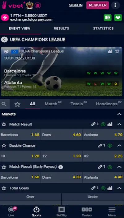 Odds at Vbet