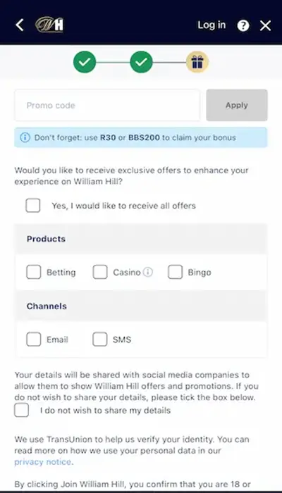 william hill registration
