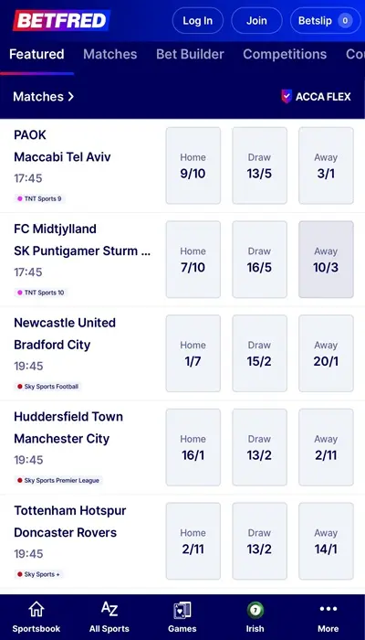 Competitions available to bet on Betfred