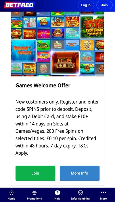 Betfred Games welcome bonus