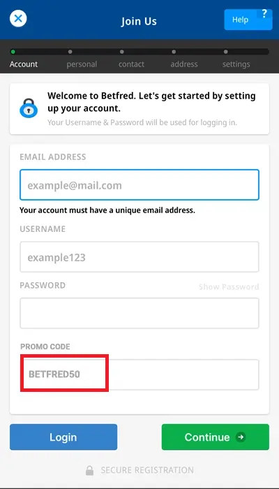 Betfred - registration 2
