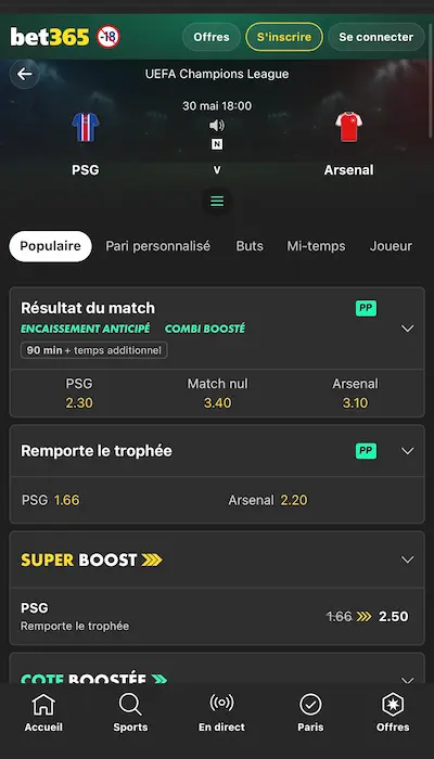 Cotes Bet365