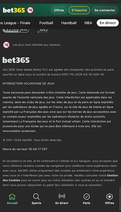 Sécurité du site Bet365