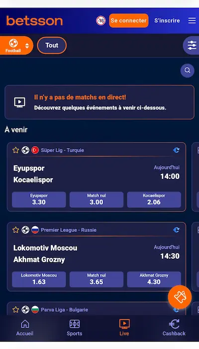 Parier en direct - Betsson