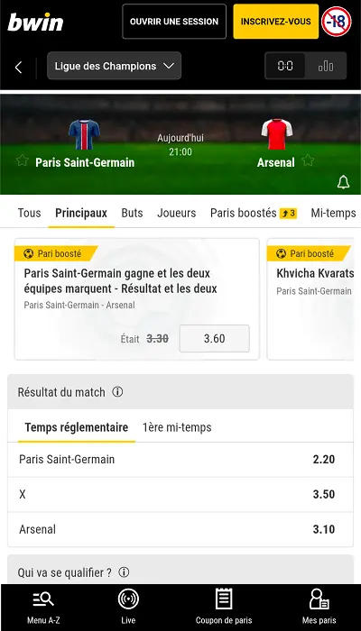 Cotes sur Bwin