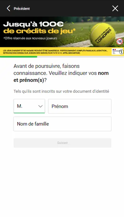 Formulaire de compte Bwin
