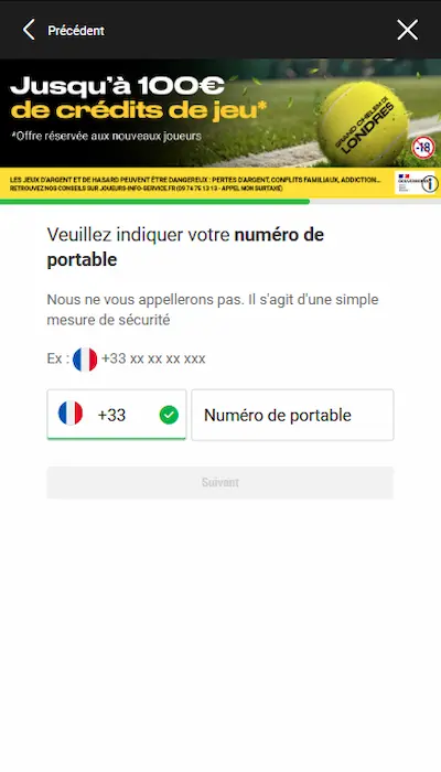 Promo de bienvenue Bwin - Étape 2