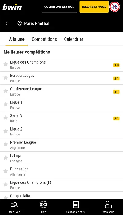 Compétitions Bwin