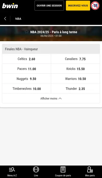 Paris long terme sur Bwin