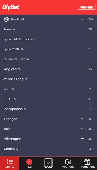 Sports disponibles sur OlyBet