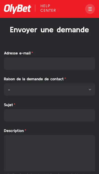 Formulaire de contact OlyBet