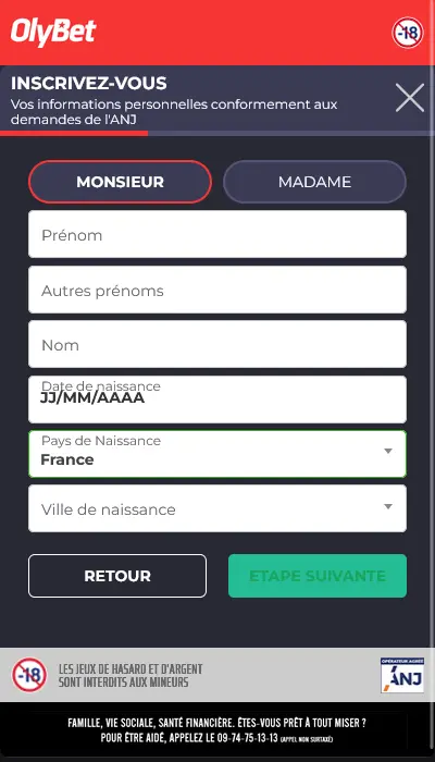 Créer compte OlyBet