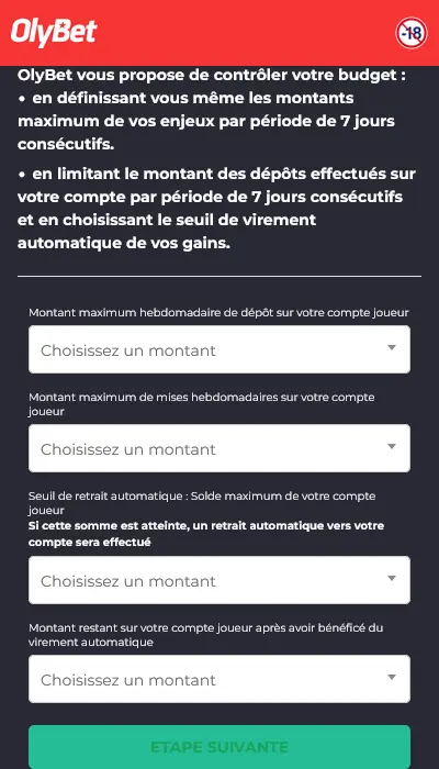 Limites de jeu OlyBet