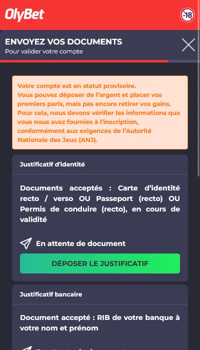Valider compte OlyBet