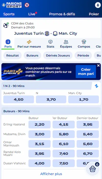 Cotes Parions Sport en Ligne