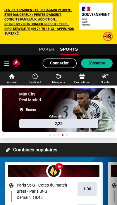 Offre de paris Pokerstars Sports