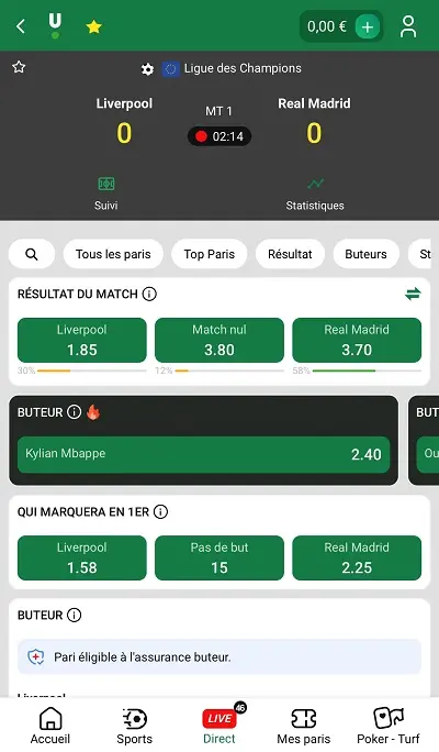 Paris en direct Unibet