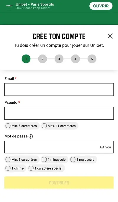 Inscription Unibet