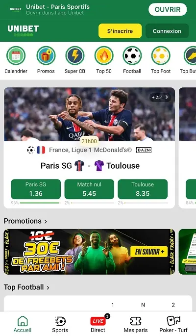 Offre de paris sur Unibet