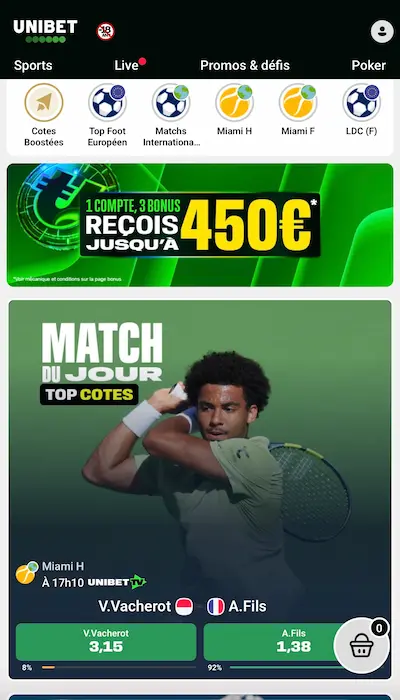 Offre de paris sur Unibet