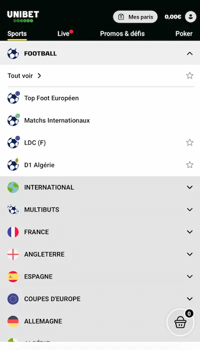 Compétitions sur Unibet