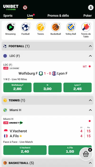 Paris en direct Unibet