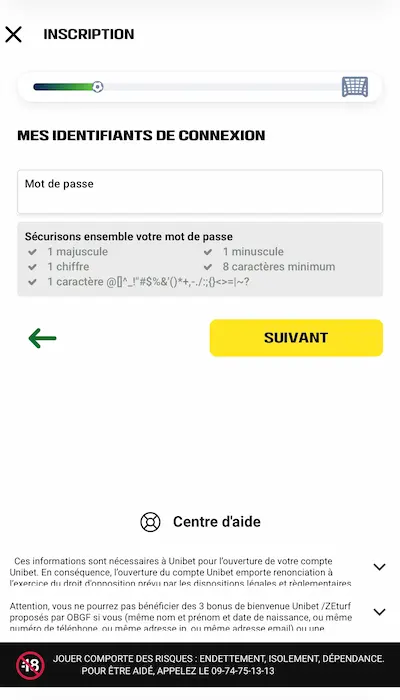 Ouverture de compte Unibet